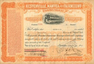 Hestonville, Mantua and Fairmount Passenger Railroad Co. - Stock Certificate
